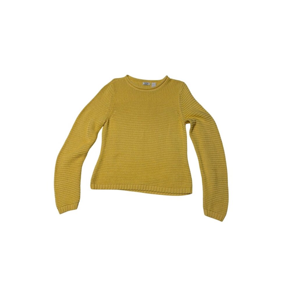 Liz & Co Butter Yellow Knit Sweater P/L Cotton Blend Ribbed Hem Long Sleeve